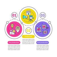 producción de video, plantilla de infografía vectorial de fabricación de películas. elementos de diseño de presentación de negocios. visualización de datos con 6 pasos y opciones. gráfico de la línea de tiempo del proceso. diseño de flujo de trabajo con iconos lineales vector