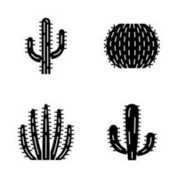 Conjunto de iconos de glifos de cactus silvestres. suculentas. colección de cactus. saguaro, tubo de órgano, cactus gigante mexicano y barril. símbolos de silueta. vector ilustración aislada