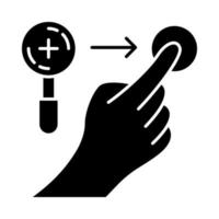 Zoom in horizontal gesture glyph icon. Touchscreen gesturing. Human hand and fingers. Using sensory devices. Silhouette symbol. Negative space. Vector isolated illustration