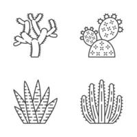 Wild cactus linear icons set. Green succulents. Exotic mexican flora. Chola, prickly pear, zebra cactus, organ pipe cacti. Thin line contour symbols. Isolated vector outline icons. Editable stroke