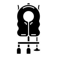 Aircraft passenger life vest glyph icon. Airplane lifesaver. Plane safeness. Safety measures. Aviation service. Aircraft travel. Silhouette symbol. Negative space. Vector isolated illustration