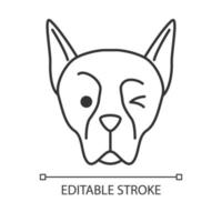 Doberman cute kawaii linear character. Thin line icon. Dog with winking muzzle. Funny domestic doggie. Animal with squinting left eye. Vector isolated outline illustration. Editable stroke