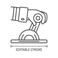 Pilot engine lever linear icon. Airplane equipment. Aviating. Pilots hand. Jet control. Aviation service. Thin line illustration. Contour symbol. Vector isolated outline drawing. Editable stroke