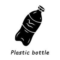 Plastic bottle glyph icon. Environmentally friendly material. Reusable empty bottle. Drinking water waste. Ecology saving packaging. Silhouette symbol. Negative space. Vector isolated illustration