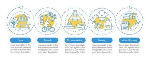 actividades familiares con niños vector plantilla de infografía. elemento de diseño de presentación de negocios. gráfico de la línea de tiempo del proceso. visualización de datos con cinco pasos y opciones. diseño de flujo de trabajo con iconos lineales