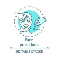 Face procedures concept icon. Plastic surgery idea thin line illustration. Invasive facial treatment. Aging skin. Face contouring. Vector isolated outline drawing. Editable stroke