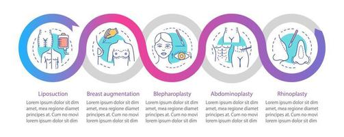 procedimientos de cirugía plástica plantilla de infografía vectorial. elementos de diseño de presentación de negocios. visualización de datos con cinco pasos y opciones. gráfico de la línea de tiempo del proceso. diseño de flujo de trabajo con iconos lineales vector