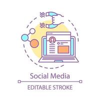 Social media concept icon. People connecting and sharing posts, liking idea thin line illustration. Social network, communication. SMM, customer attraction vector isolated drawing. Editable stroke