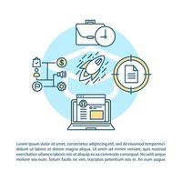 Education blue circle article page vector template. Brochure, magazine, booklet design element with linear icons and text boxes. Opportunity print design. Concept illustrations with text space
