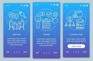 Customers profile methods blue gradient onboarding mobile app page screen vector template. Walkthrough website steps with linear illustrations. UX, UI, GUI smartphone interface concept