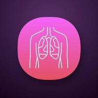 icono de la aplicación de pulmones enfermos. órgano humano dolorido. tuberculosis, cáncer. sistema pulmonar insalubre. salud respiratoria. interfaz de usuario ui ux. aplicación web o móvil. vector ilustración aislada