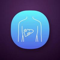 Ill liver app icon. Hepatitis, cirrhosis. Sore human organ. Unhealthy digestive gland. Gastrointestinal tract. UI UX user interface. Web or mobile application. Vector isolated illustration