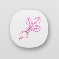 Radish app icon. Agriculture plant. Organic food. Vegetable farm. Vegan and vegetarian food. Healthy nutrition. UI UX user interface. Web or mobile applications. Vector isolated illustrations