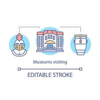 Museum visiting concept icon. Family activities with kids idea thin line illustration. Entertaining museum trips. Vector isolated outline drawing. Editable stroke