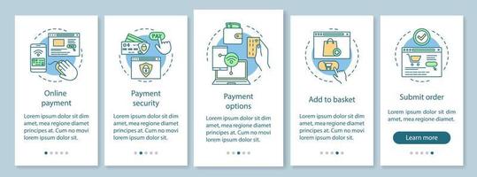 Online shopping onboarding mobile app page screen vector template. Digital purchase. Internet marketing. E-commerce. Website steps with linear illustrations. UX, UI, GUI smartphone interface concept