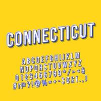 Connecticut vintage 3d vector lettering. Retro bold font, typeface. Pop art stylized text. Old school style letters, numbers, symbols, elements pack. 90s, 80s poster, banner. Mustard color background