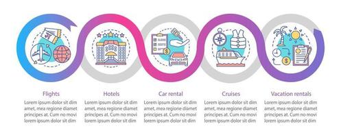 Travel planner vector infographic template. Vacation. Business presentation design elements. Data visualization with five steps and options. Process timeline chart. Workflow layout with linear icons