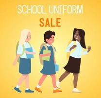 School uniform sale social media post mockup. Advertising web banner design template. Social media booster, content layout. Elementary education. Promotion poster, print ads with flat illustrations vector