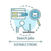 Search job concept icon. Work finding idea thin line illustration. HR management. Headhunting, hiring. Recruitment, employment. Job application. Vector isolated outline drawing. Editable stroke