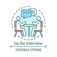 Go for interview concept icon. Job interviewing idea thin line illustration. Headhunting. Personnel hiring. Employment, recruitment. HR management. Vector isolated outline drawing. Editable stroke