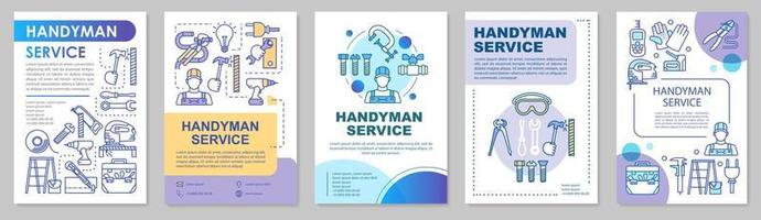 Handyman service brochure template layout. Home repair. House maintenance. Flyer, booklet, leaflet print design with linear illustrations. Vector page layouts for annual reports, advertising posters