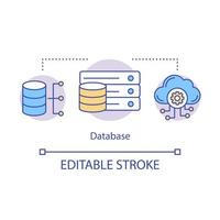 icono del concepto de base de datos. Ilustración de línea fina de idea de almacenamiento de datos. informacion personal. nube. recopilación y procesamiento de datos. software del sistema. dibujo de contorno aislado vectorial. trazo editable vector