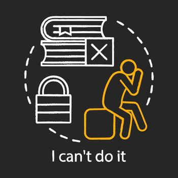 concepto de problemas de aprendizaje icono de tiza. idea de dificultades. no puedo hacerlo. prueba fallida. desafío, búsqueda de soluciones. vector ilustración de pizarra aislada