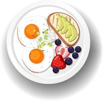 Healthy breakfast with fried egg and fruit and bread vector