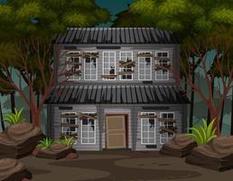 Scene with abandoned house in the dark forest vector