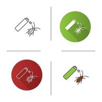 Roaches bait icon. Flat design, linear and color styles. Cockroach repellent spray. Pest control. Isolated vector illustrations