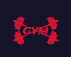 logo de vector de gimnasio con pesas, rojo sobre oscuro