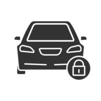 Locked car glyph icon. Automobile with padlock. Silhouette symbol. Negative space. Vector isolated illustration