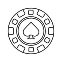 icono lineal de fichas de casino. token de juego con signo de pala. Ilustración de línea fina. símbolo de contorno de casino. dibujo de contorno aislado vectorial vector