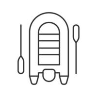 Icono lineal de bote de motor de goma inflable. Ilustración de línea fina. bote con remos. símbolo de contorno. dibujo de contorno aislado vectorial