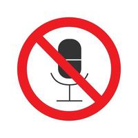 Mute glyph icon. Microphone in prohibition circle. Without sound. Silhouette symbol. Negative space. Vector isolated illustration