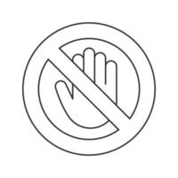 Forbidden sign with stop hand linear icon. No entry prohibition. Do not touch. Thin line illustration. Vector isolated outline drawing. Contour symbol