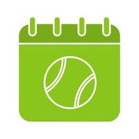 Icono de color de glifo de fecha de torneo de tenis. símbolo de silueta sobre fondo blanco. página de calendario con pelota de tenis. espacio negativo. ilustración vectorial vector