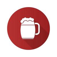 Beer mug flat design long shadow glyph icon. Ale. Vector silhouette illustration