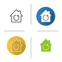 Home renovation icon. Flat design, linear and glyph color styles. House with reload sign inside. Isolated vector illustrations