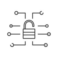 Cyber security linear icon. Thin line illustration. Password. Open padlock. Contour symbol. Vector isolated outline drawing