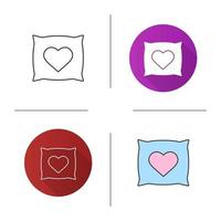 Square pillow with heart shape icon. Flat design, linear and color styles. Cushion. Isolated vector illustrations