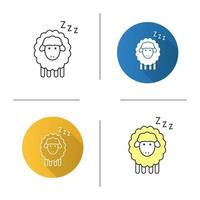 Sheep with zzz symbol icon. Flat design, linear and color styles. Counting sheep to sleep. Isolated vector illustrations