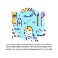 Eyebrow tattoo article page vector template. Eye brow tinting, dyeing. Brochure, magazine, booklet design element with linear icons and text boxes. Print design. Concept illustrations with text space