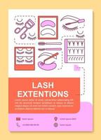 Lash extension poster template layout. False eyelashes, lashes dyeing procedure. Banner, booklet, leaflet print design with linear icons. Vector brochure page layout for magazines, advertising flyers