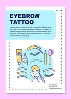 Eyebrow tattoo poster template layout. Eye brow tinting and dyeing products. Banner, booklet, leaflet print design with linear icons. Vector brochure page layout for magazines, advertising flyers