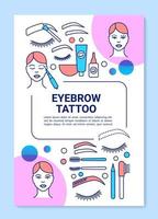 Eyebrow tattoo poster template layout. Eye brow tinting and dyeing cosmetics. Banner, booklet, leaflet print design with linear icons. Vector brochure page layout for magazines, advertising flyers