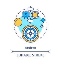 Roulette concept icon. Online gambling idea thin line illustration. Casino, game of chance. Betting, fortune wheel. Vegas entertainment. Vector isolated outline drawing. Editable stroke