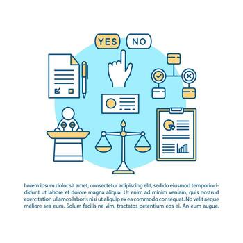 Elections article page vector template. Executive election. Brochure, magazine, booklet design element with linear icons and text boxes. Print design. Concept illustrations with text space