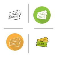 Tickets icon. Flat design, linear and color styles. Cinema, flight or sport event tickets. Isolated vector illustrations