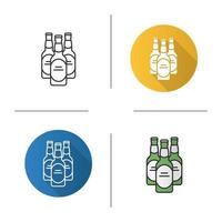 Beer bottles icon. Flat design, linear and color styles. Isolated vector illustrations